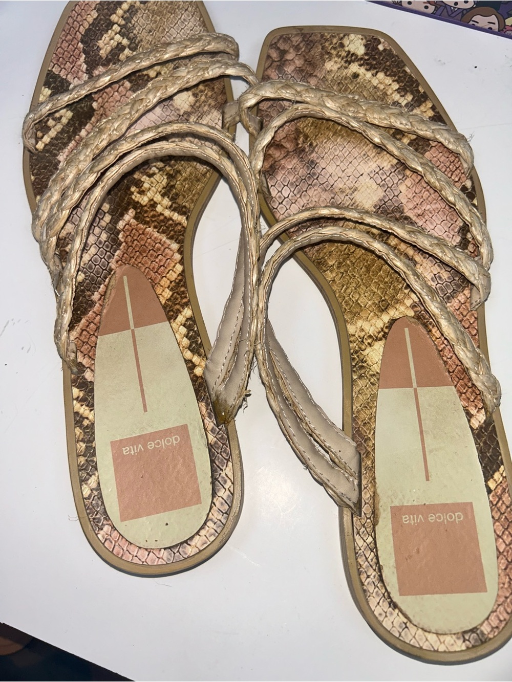 Dolce Vita Braided Snake-Print Slide Sandals in Beige and Tan - Picture 7 of 8